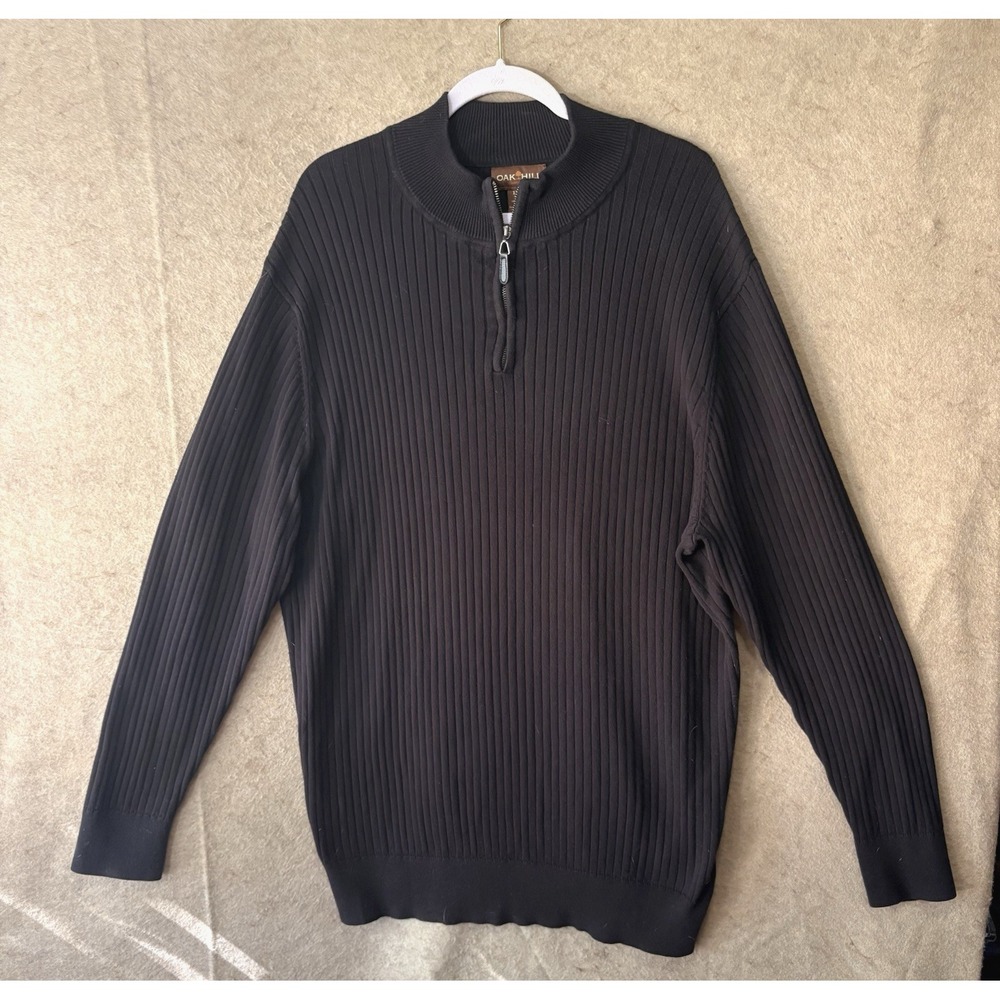 Oak Hill Ribbed Knit Sweater Mens‎ Sz 1XLT Black 1/4 Zip Pullover Classic